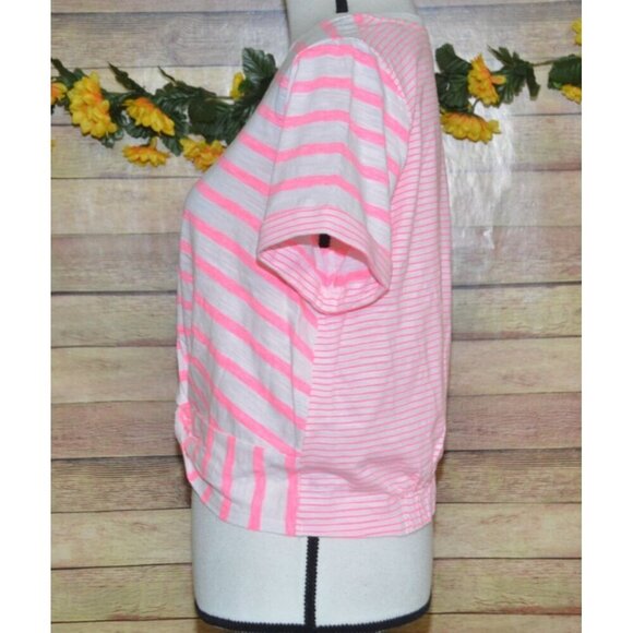 NWOT Skies Are Blue Pink Striped Crop Blouse Top Size L Stretch Beach Summer - Picture 6 of 12
